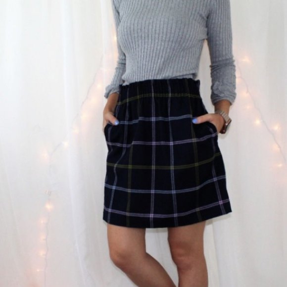 J. Crew Factory Dresses & Skirts - J. Crew Navy Windowpane Plaid Sidewalk Skirt